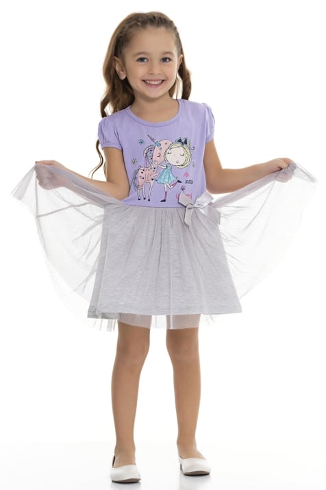 Детска рокля къс ръкав, лилав цвят