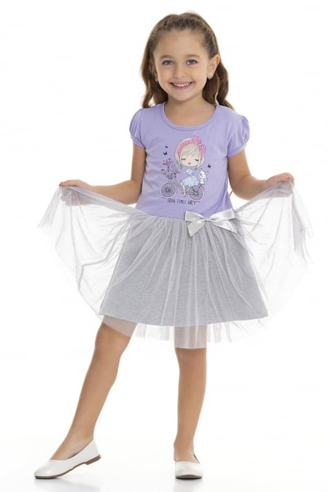 Детска рокля къс ръкав, лилав цвят