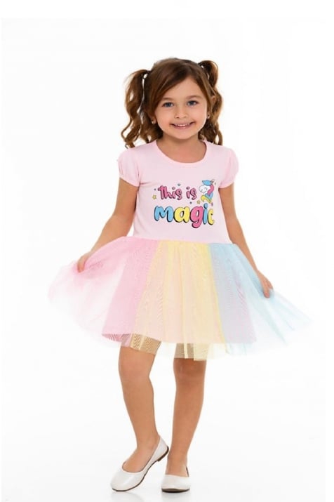 Детска рокля къс ръкав, розов цвят