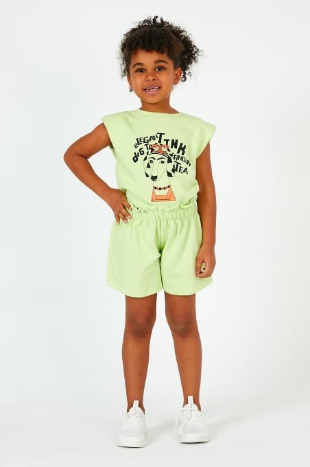 Детски комплект момиче къс ръкав, зелен цвят