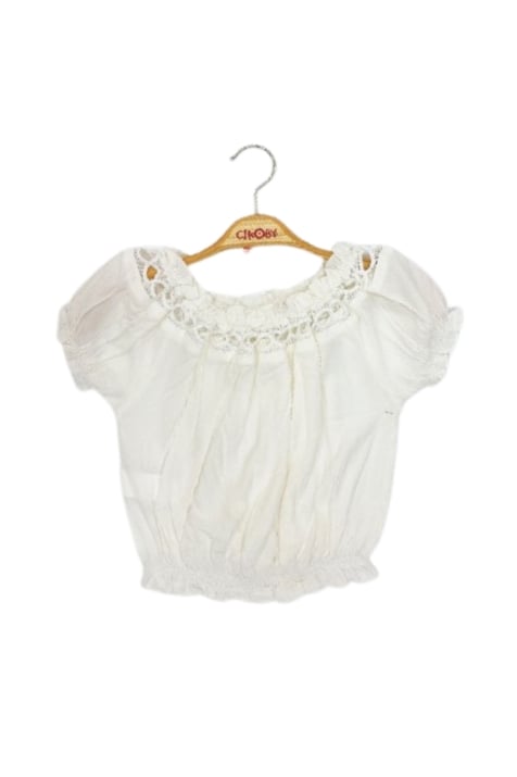Детска тениска момиче, цвят екрю