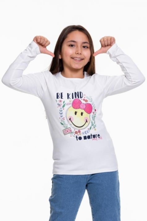 Детска блуза момиче дълъг ръкав,цвят екрю