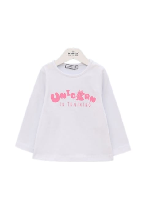 Детска блуза момиче дълъг ръкав с надпис, бял цвят
