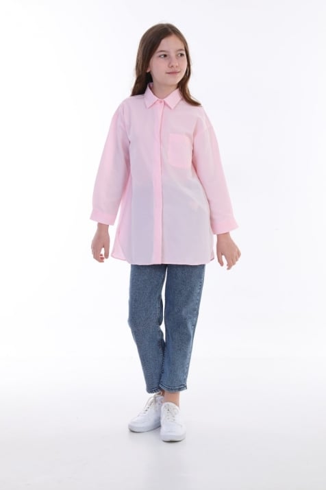 Детска риза момиче дълъг ръкав - oversize,розов цвят