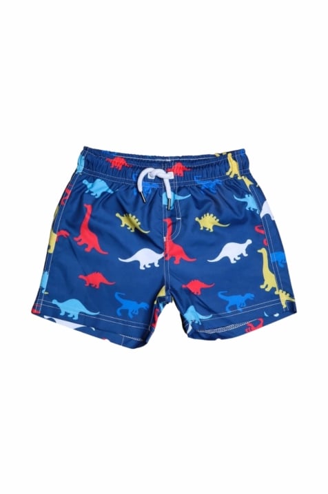 Детски плажни шорти за момче с динозаври,в син цвят