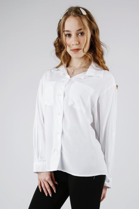 Детска риза момиче дълъг ръкав, бял цвят