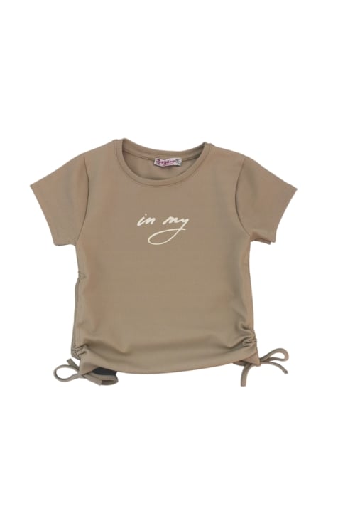 Детска тениска момиче с връзки, бежов цвят