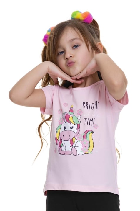 Детска тениска момиче Еднорог, розов цвят