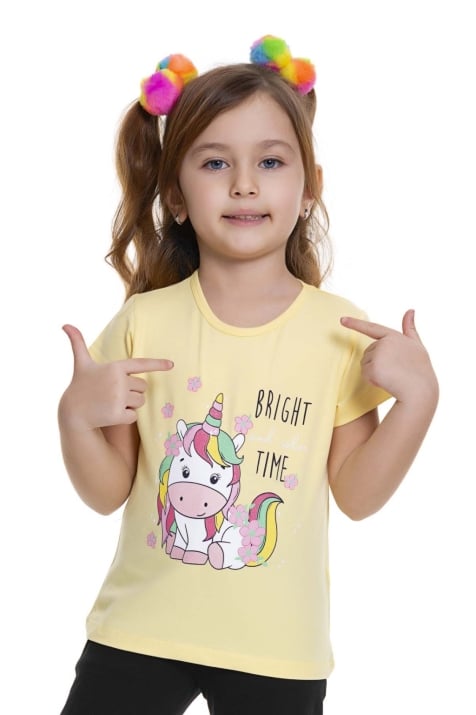 Детска тениска момиче Еднорог, жълт цвят
