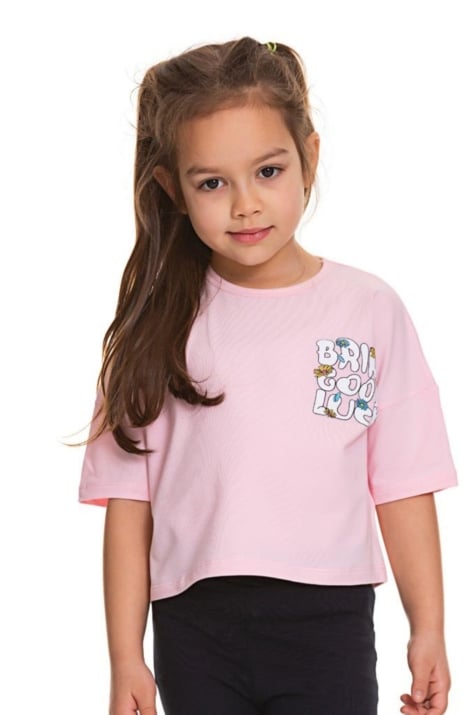Детска тениска момиче с надпис, розов цвят