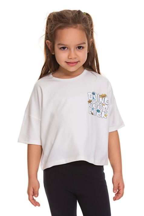 Детска тениска момиче с надпис, бял цвят