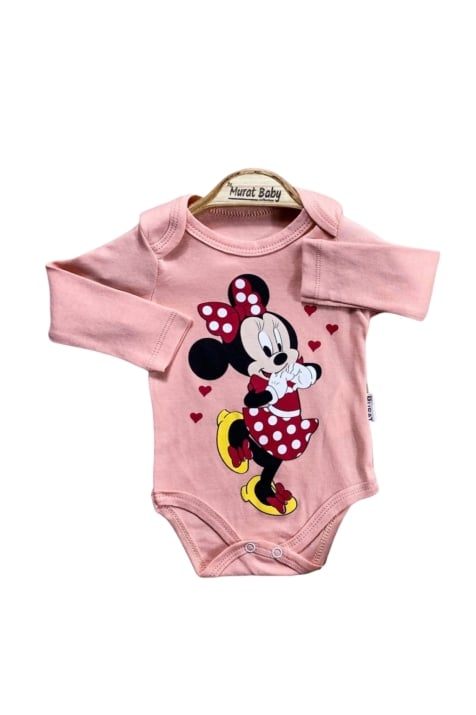 Бебешко боди момиче дълъг ръкав Мини Маус, розов цвят