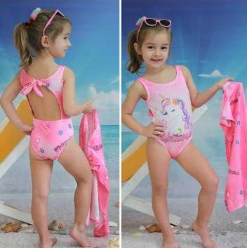 Детски бански момиче Еднорог,розов цвят