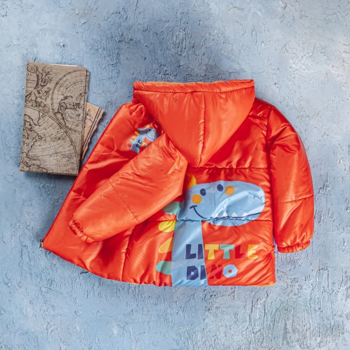 Детско яке момче с динозавър, оранжев цвят