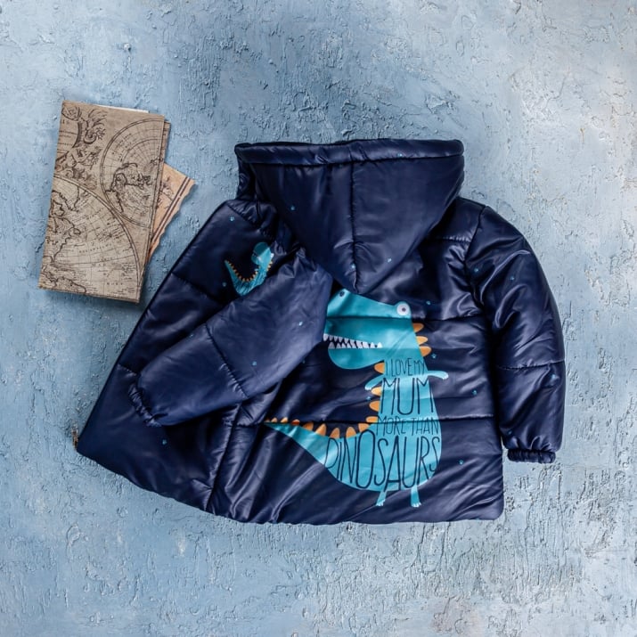 Детско яке момче с динозавър, тъмно син цвят