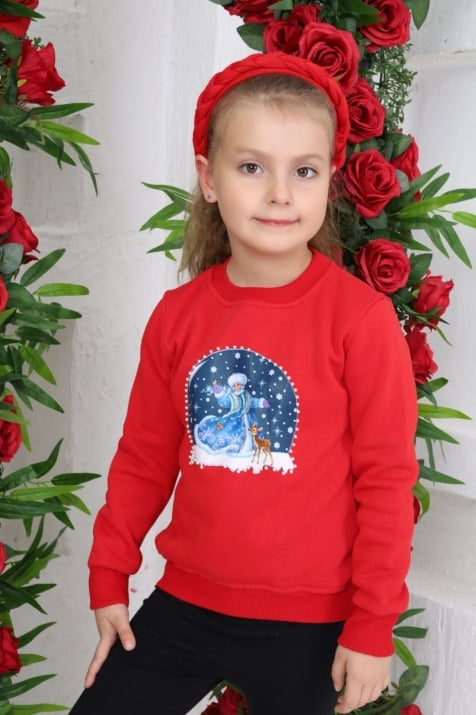 Детска блуза момиче с дълъг ръкав Коледа,червен цвят