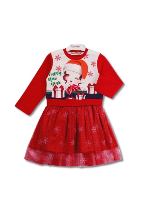 Детска рокля с дълъг ръкав Коледа,червен цвят
