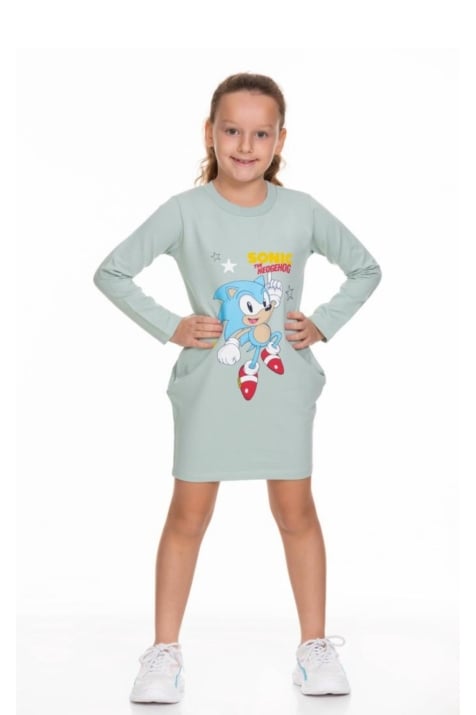 Детска рокля дълъг ръкав Sonic, зелен цвят