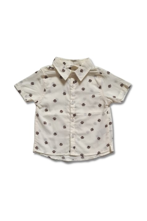 Детска риза момче къс ръкав, цвят екрю