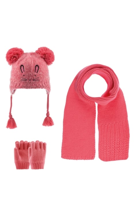 Детски комплект с шапка, шал и ръкавици момиче,розов цвят