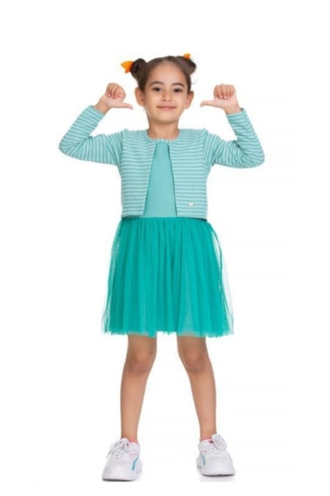 Детска рокля дълъг ръкав, зелен цвят