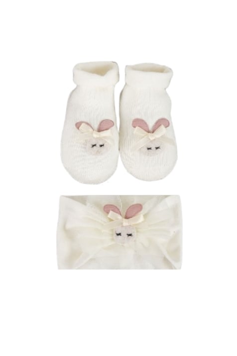 Бебешки чорапи момиче с лента за глава, цвят екрю