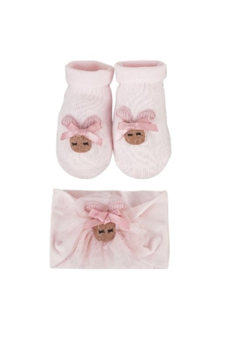 Бебешки чорапи момиче с лента за глава, розов цвят