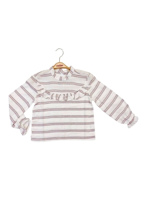 Детска блуза момиче дълъг ръкав, цвят екрю