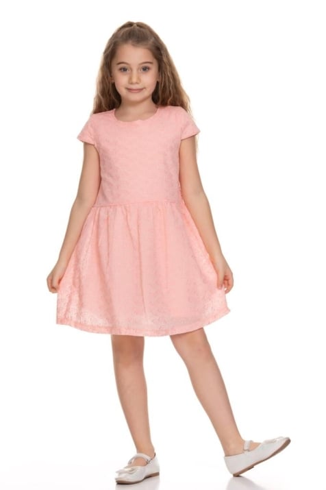 Детска рокля къс ръкав, светло розов цвят