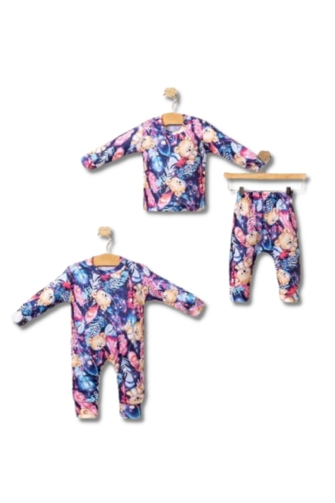 Бебешки комплект момиче с дълъг ръкав 3 части,лилав цвят