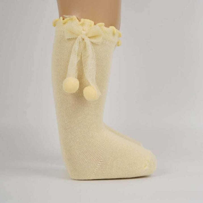 Бебешки чорапи момиче с панделка, жълт цвят