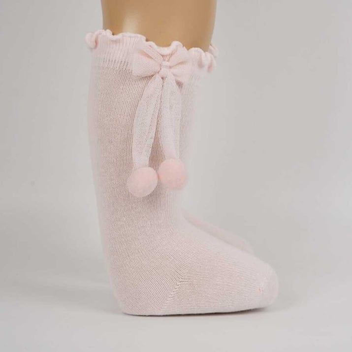 Бебешки чорапи момиче с панделка, розов цвят