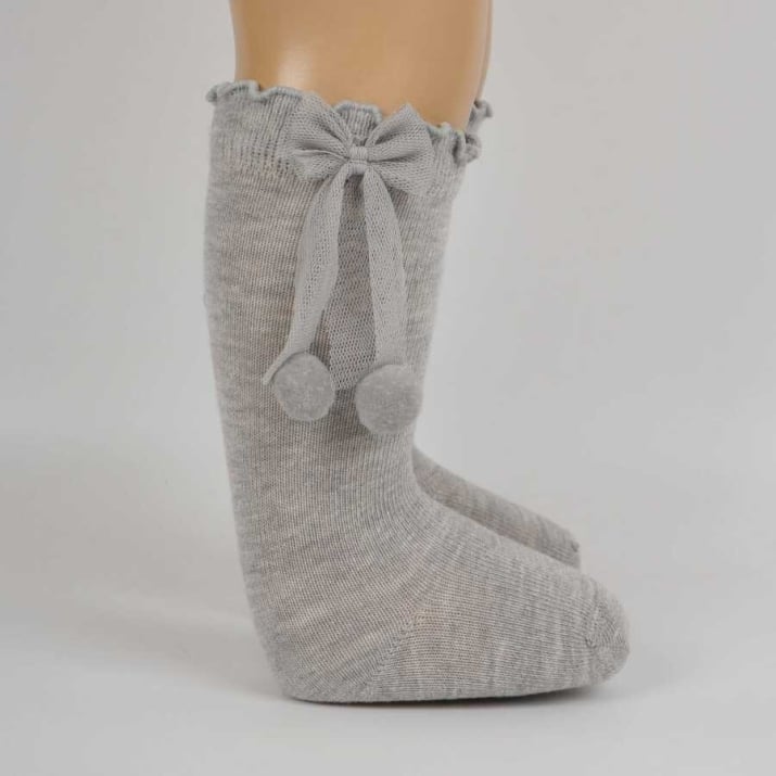 Бебешки чорапи момиче с панделка, сив цвят