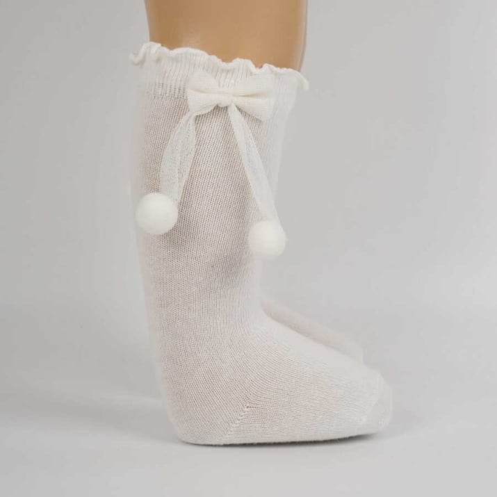 Бебешки чорапи момиче с панделка, бял цвят