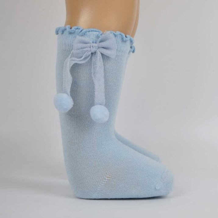 Бебешки чорапи момиче с панделка, син цвят