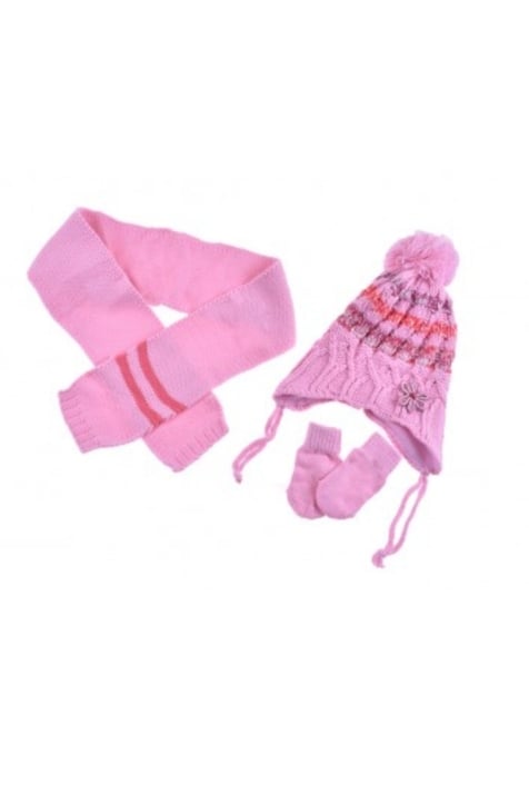 Детски комплект с шапка, шал и ръкавици момиче, розов цвят