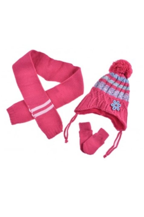 Бебешки комплект с шапка, шал и ръкавици момиче, цикламен цвят