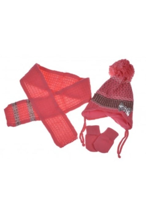 Бебешки комплект с шапка, шал и ръкавици момиче, тъмно розов цвят