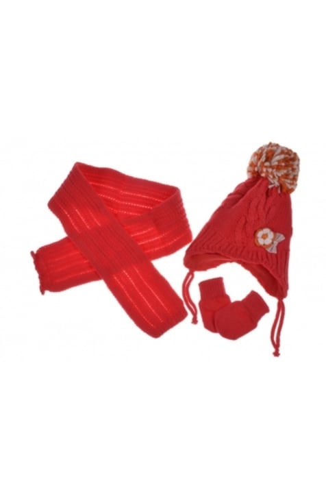 Бебешки комплект с шапка, шал и ръкавици момиче, червен цвят