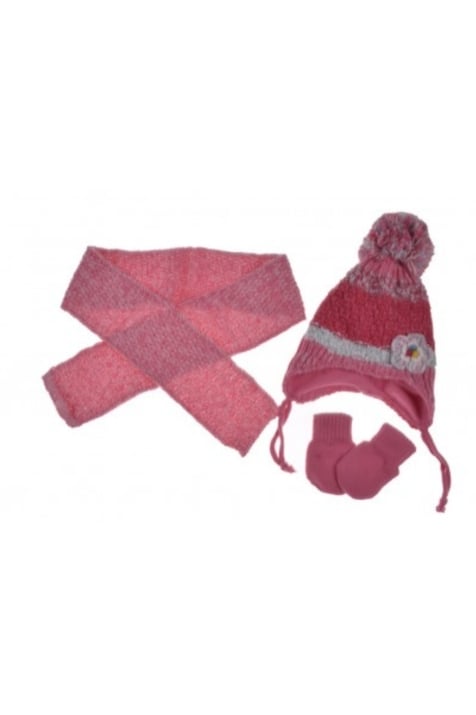 Бебешки комплект с шапка, шал и ръкавици момиче, розов цвят