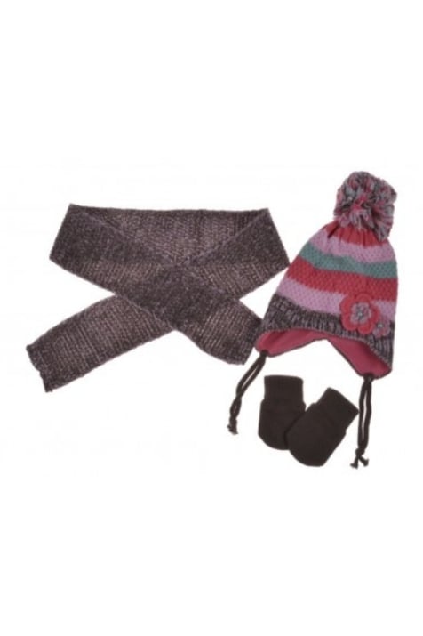 Бебешки комплект с шапка, шал и ръкавици момиче, кафяв цвят