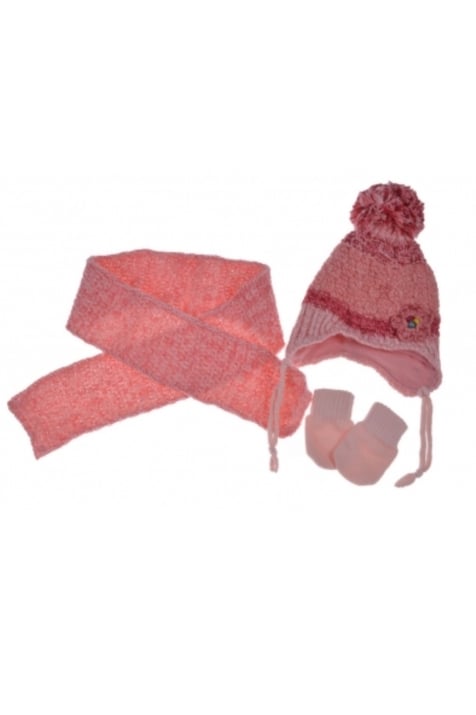 Бебешки комплект с шапка, шал и ръкавици момиче, светло розов цвят