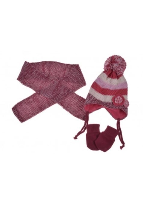 Бебешки комплект с шапка, шал и ръкавици момиче, тъмно лилав цвят