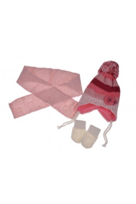 Бебешки комплект с шапка, шал и ръкавици момиче, розов цвят