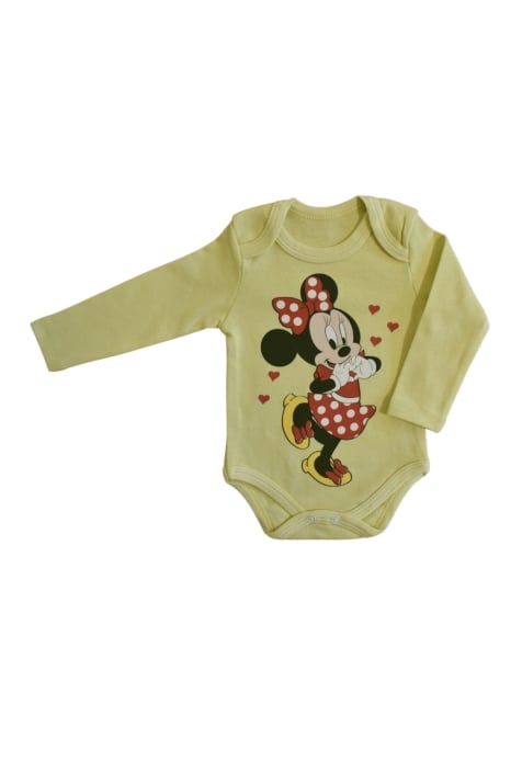 Бебешко боди момиче дълъг ръкав Мини Маус, жълт цвят