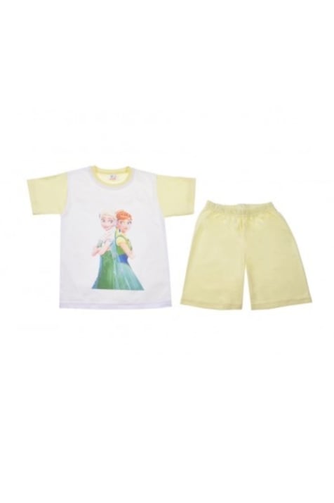 Детска пижама къс ръкав момиче, жълт цвят