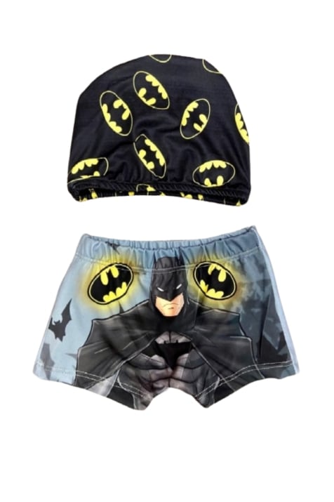 Детски бански за момче с шапка Batman,черен цвят