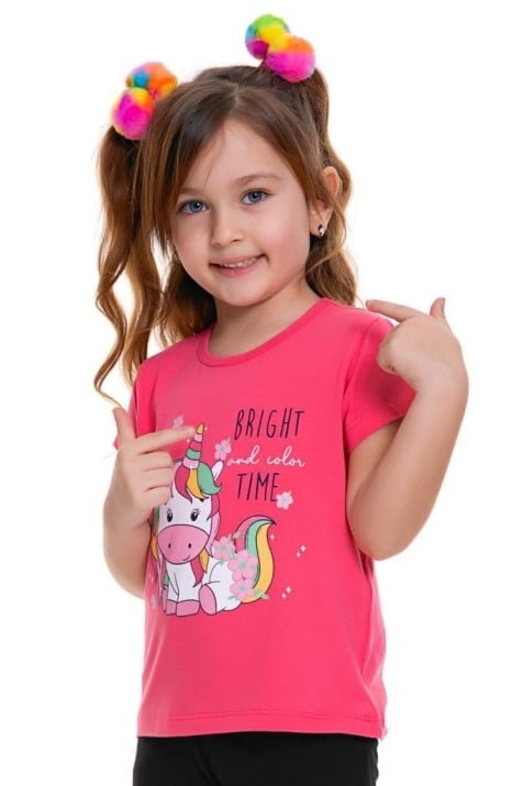 Детцка тениска момиче Еднорог, цвят цикламен