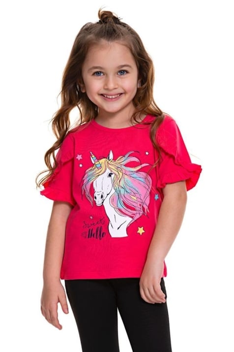 Детска тениска момиче Еднорог, цикламен цвят