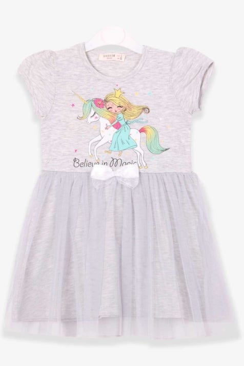 Детска рокля къс ръкав Еднорог, сив цвят